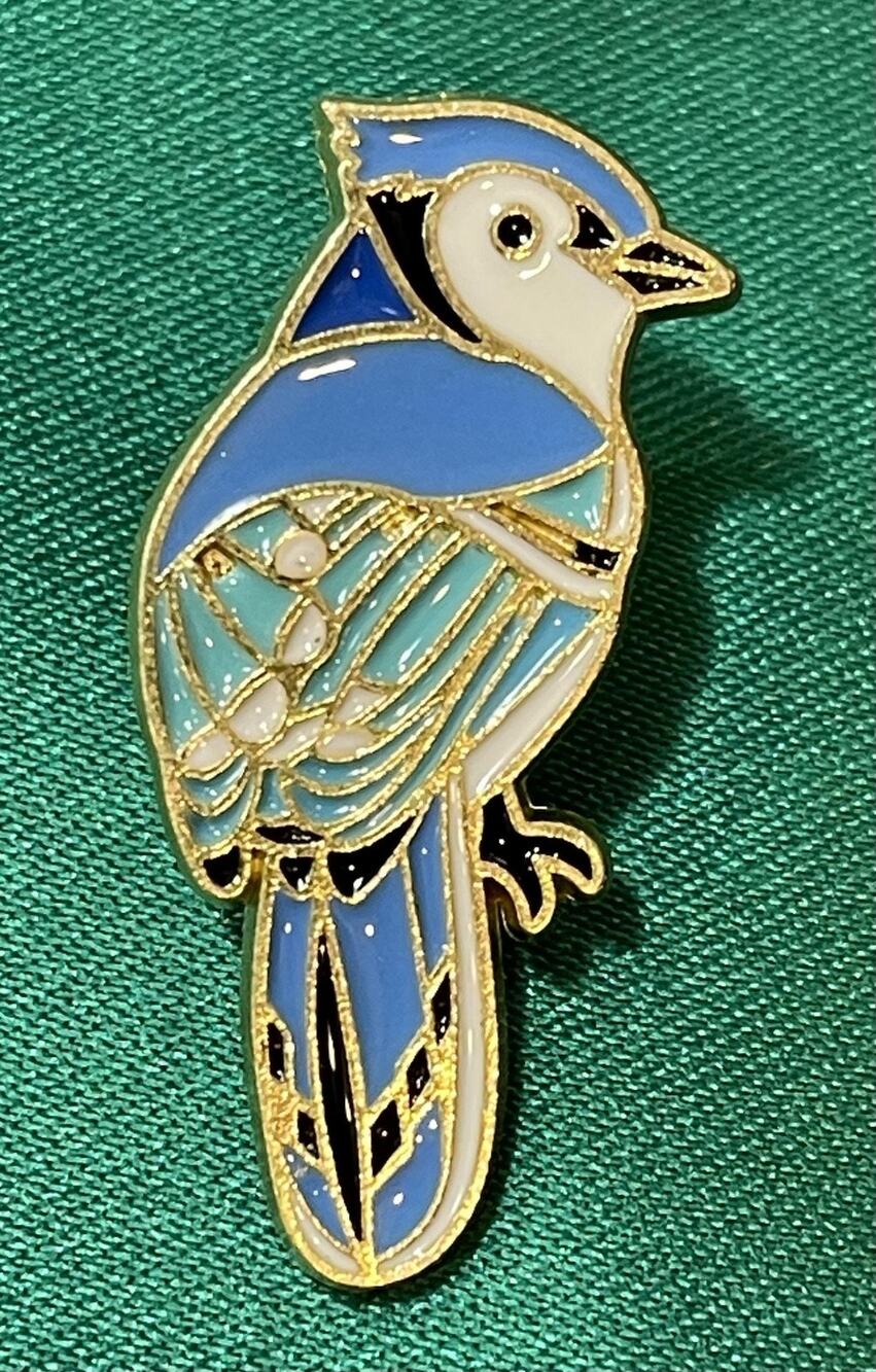 NWOT Blue Enamel Bird Brooch Lapel Pin Yellow Gold Toned Cute Nature Garden Yard
